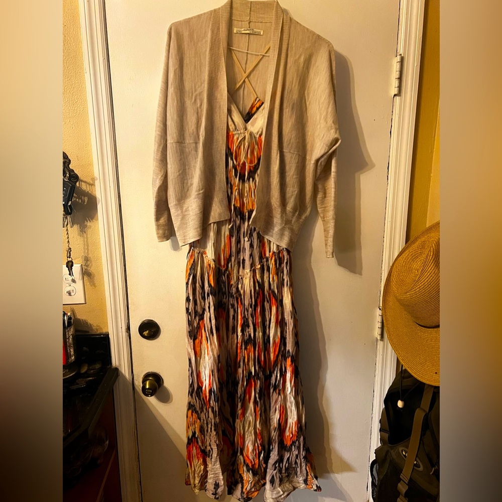 All saints maxi sun dress and sweater.  Great for Summer.